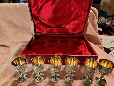 Vintage Siver Plated. Miniature Egg Port Goblets With Red Case • £81.91