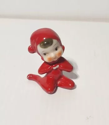  Vtg Ceramic Pixie Christmas Elf Japan 2  Figurines MCM RED • $20