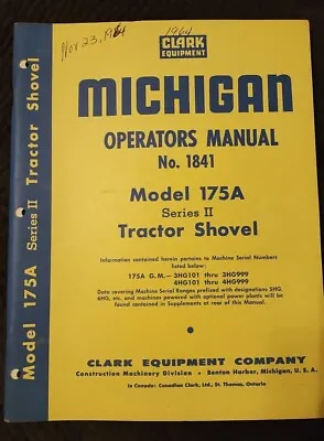 Clark Equipment Michigan Operators Manual  Model 175A Series 2 Tractor Shovel • $24