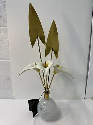 Large Mid Century Brass & Porcelain Sculpture Bijan Signed Lilies • $99