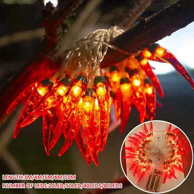 LED Chili String Lights Pepper Fairy Light Christmas Thanksgiving Decor Lamps • £6.15