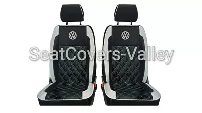 VW Transporter T5 T6 Front Row (1+1) 2x Single Leatherette Seat Covers VW Logos • $180.46