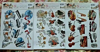 Amy Design Sounds Of Music/Decoupage/Set Of Three/Paper Sheets/3D PUSH OUT • £4.25