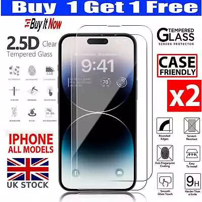 Screen Protector For IPhone 15 14 11 13 12 X XR 8 7 Pro Max Mini Tempered Glass • £0.99