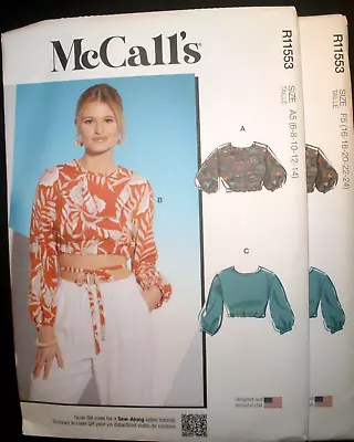 McCall's Pattern R11553 /8324 Misses' Crop Tops  A/B C D Cups Sz 6-14 Or 16-24 • $8.99