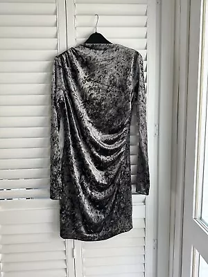 H&M Party Grey Jersey Velvet Ruffle Mini Dress - Size Medium • £9
