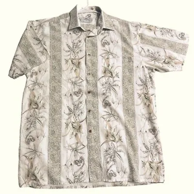 Vintage Rappson White/Tan Tropical Print Button Up Shirt • $13.50