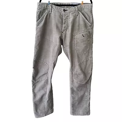 G-STAR Raw Skiff 5620 3D Tapered Gray Corduroy Men 36x32 Pocket Patches Zip Fly • $59.79