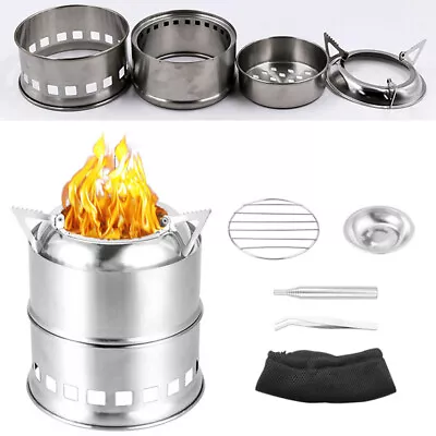 Portable Camping Cooking Stove Fire Pit Burner Stainless Steel Wood Burning BBQ • $27.55