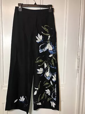 NWT Vince Camuto Black Multicolor Floral Side Zip Wide Leg Pants 0 • $19.95