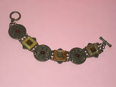 Hand Crafted Vintage Copper Link  Bracelet With Toggle Closure ~ Stones • $22.11