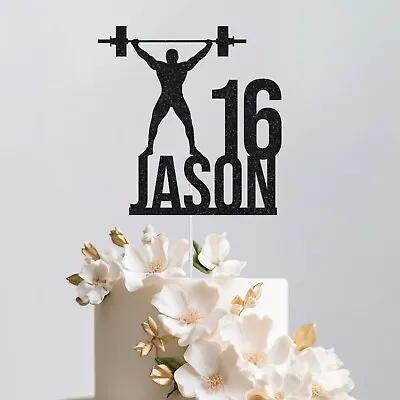 Personalised Weight Lifter Gym Cake Topper Lifting Glitter Toppers Decoration • £2.95