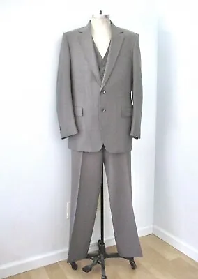 Vtg 70s Sears Gray Pinstripe Poly Knit 3-Pc Disco Pimp Suit Machine Washable 44L • $75