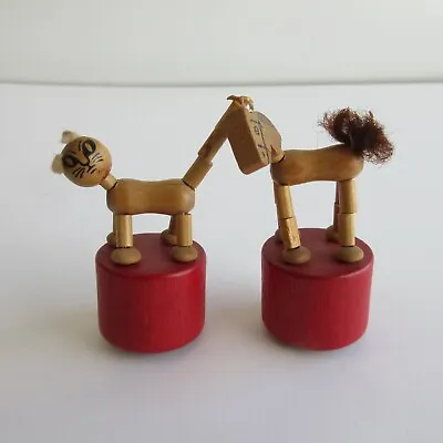 Antique VTG KOHNER BROS Wood PUSH PUPPET Collapsible Toy Cat Horse Lot • $30