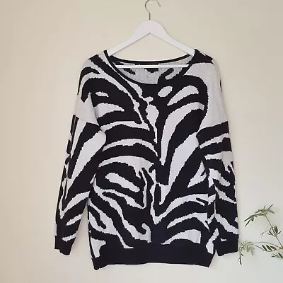 David Lawrence Soft Fluffy Jumper XL Cashmere Angora Wool Blend Zebra Print • $65