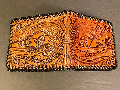 Vintage Hand Tooled Leather Wallet Made In The USA Fly Fishing NEW • $35