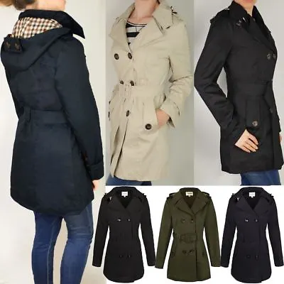 £28.99 • Buy Womens Ladies Double Breasted Mac Belted Coat Canvas Smart Jacket Trench Parka