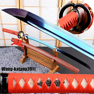 Musashi Blue&Purple T10 Katana Straight Hamon Razor Sharp Japanese Samurai Sword • $125