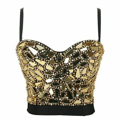 £35.59 • Buy Corset Bustier Crop Top Sequin Beads Glass Padded Push Up Bralette Bra Camisole