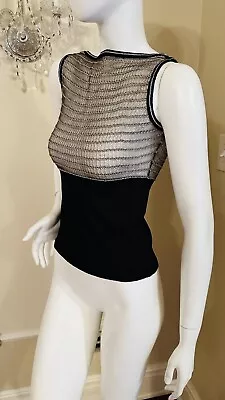 Gianni Versace Sequin Fishnet Stretch Knit Top Size 42IT / 8 UK / M US /38 FR • $485