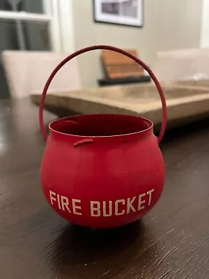 VINTAGE FIRE BUCKET Small Red Metal Bucket Tin W/ Handle COOL • $14.99