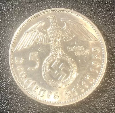 1938-J Germany German 5 Five Mark Third Reich Silver World High Grade Coin • $26