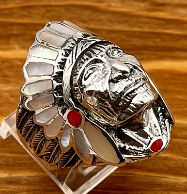 £57.28 • Buy Mother Of Pearl Indian Head Sterling Silver 925 Ring 13g SZ12 LAB591a