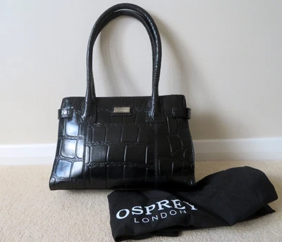 £29.99 • Buy Osprey Black Leather Big Croc Grab Bag Handbag Small Tote With Dust Bag