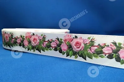 Pink Roses Floral Flower Design Cake Craft Hair Satin Ribbon @ MrsMario's • £1.79