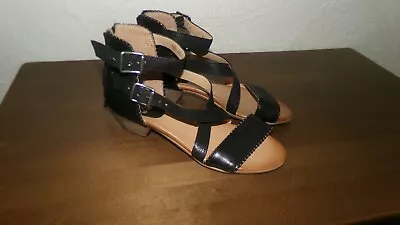 Miz Mooz Cosmo Leather Cross Straps Studded Sandals Black Women's Size 40 9 • $57.80