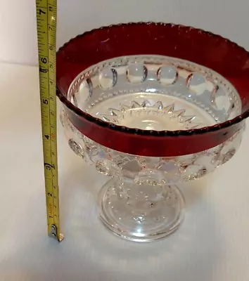 Ruby Red  Kings Crown Thumbprint Pedestal Compote Bowl 6  • $12.95