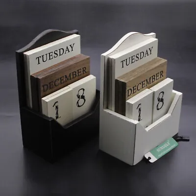 £14.33 • Buy Wooden Shabby Chic Design Perpetual Calendar Rotating Blocks Date Month Day Desk