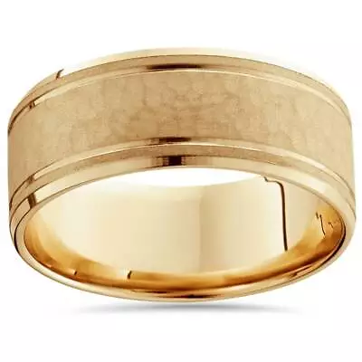 8mm Hammered Center Mens Wedding Band 14K Yellow Gold • $599.99