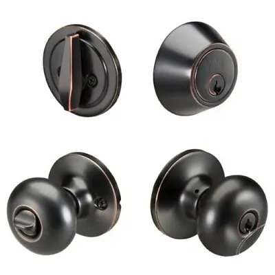 Yale Single Cylinder Deadbolt Key Entry Lock Doorknob Set Oil Rubbed Bronze • $19