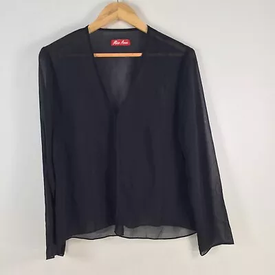 Miss Anne Womens Sheer Blouse Kimono Top Size S Black Long Sleeve 075919 • $19.95