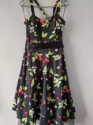 H & R London Black Cherry Blossom Print Dress Size 12  Halterneck With Net Vgc • $25.26