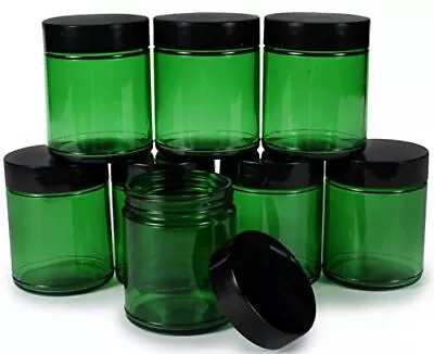  Green 8 Ounce Round Glass Jars With Black Lids - 8 Pack • $36.40