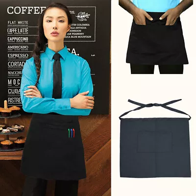 Half Size Waist Waiter Waitress Short Apron For Bar Bistro Cafe Pinny 2 Pockets • £2.96