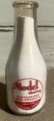 VINTAGE Model Dairy Pyroglaze MILK BOTTLE Waukon Iowa Cottage Cheese Graphic IA • $19.99