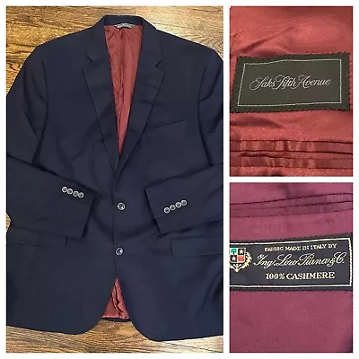 Saks Fifth Avenue Loro Piana 100% Cashmere Navy Blue Blazer Sport Coat 48L • $99.99