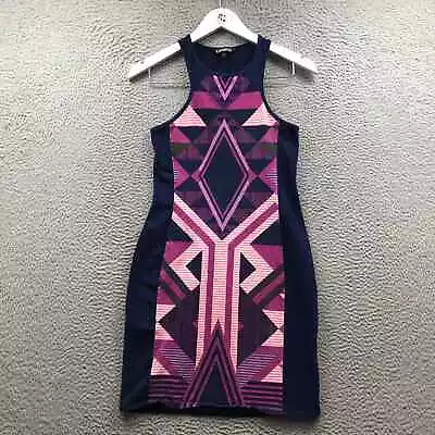 Express Bodycon Mini Dress Women's Small S Back Zip Geometric Navy Pink • $13.99