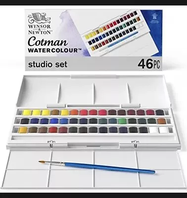 Winsor & Newton Cotman Watercolour 'Studio Set' 45 X Half Pans + 1 X Cotman W... • £49