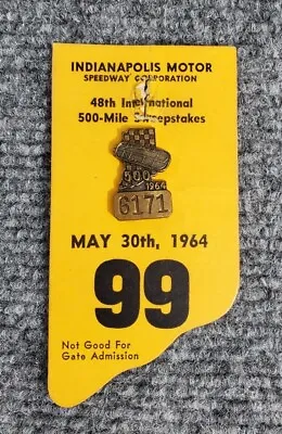 $139.05 • Buy 1964 Indy 500 Bronze #6171 Pit Pass Pin Badge  With Card- Extremely Rare! 