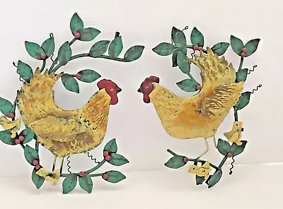 Metal Wall Art Chicken & Chicks In Distressed Tin Farmhouse Chic 2005 Signed • $15