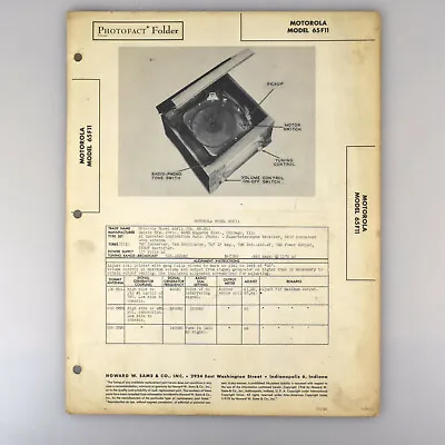 Motorola 65F11 Record Player SAMS Photofact Service Manual 466-19 • $9.95