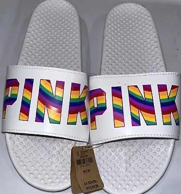 Victorias Secret Pink Logo Slides Sandals Beach Shower Shoes M • $21.73