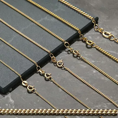 9ct Gold Plated On Sterling Silver 16 18 20 22 24 26 28 Inch Curb Chain • £17