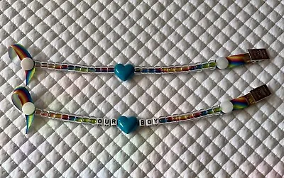Personalised Rainbow Big Blue Heart Dummy Clip Ideal Newborn Gift 🎁  • £4