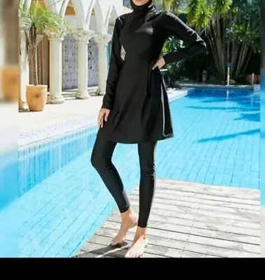 New Modest Women Swimsuit Islamic Burkini Black Full Cover Swimming Top&Leggings • £22.99