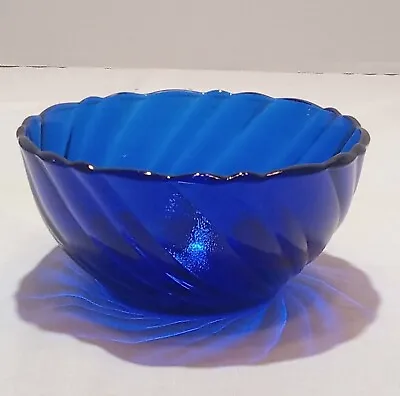 Vereco Swirl Cobalt Blue 5” Berry Bowl France EUC.  G1 • $7.50